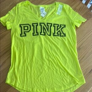 Victoria's Secret Neon Yellow Tee with Black Lettering